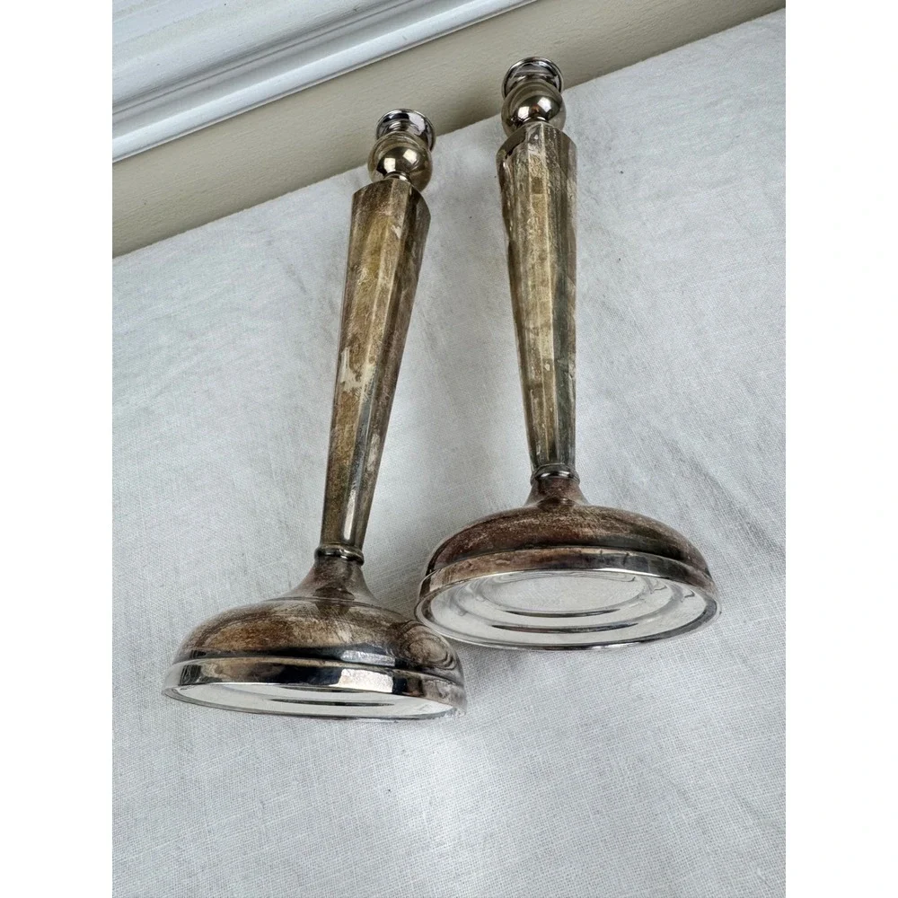 Vintage Sterling Silver Weighted Candlesticks Pair Art Deco Taper 9.5